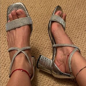 Silver rhinestones Strappy Women's Heels